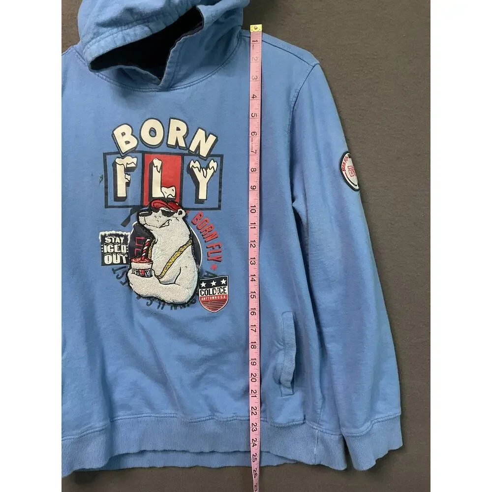 Born Fly Hoodie Youth XL 18-20 Blue Polar‎ Bear Graphic Stay Iced Out Pullover